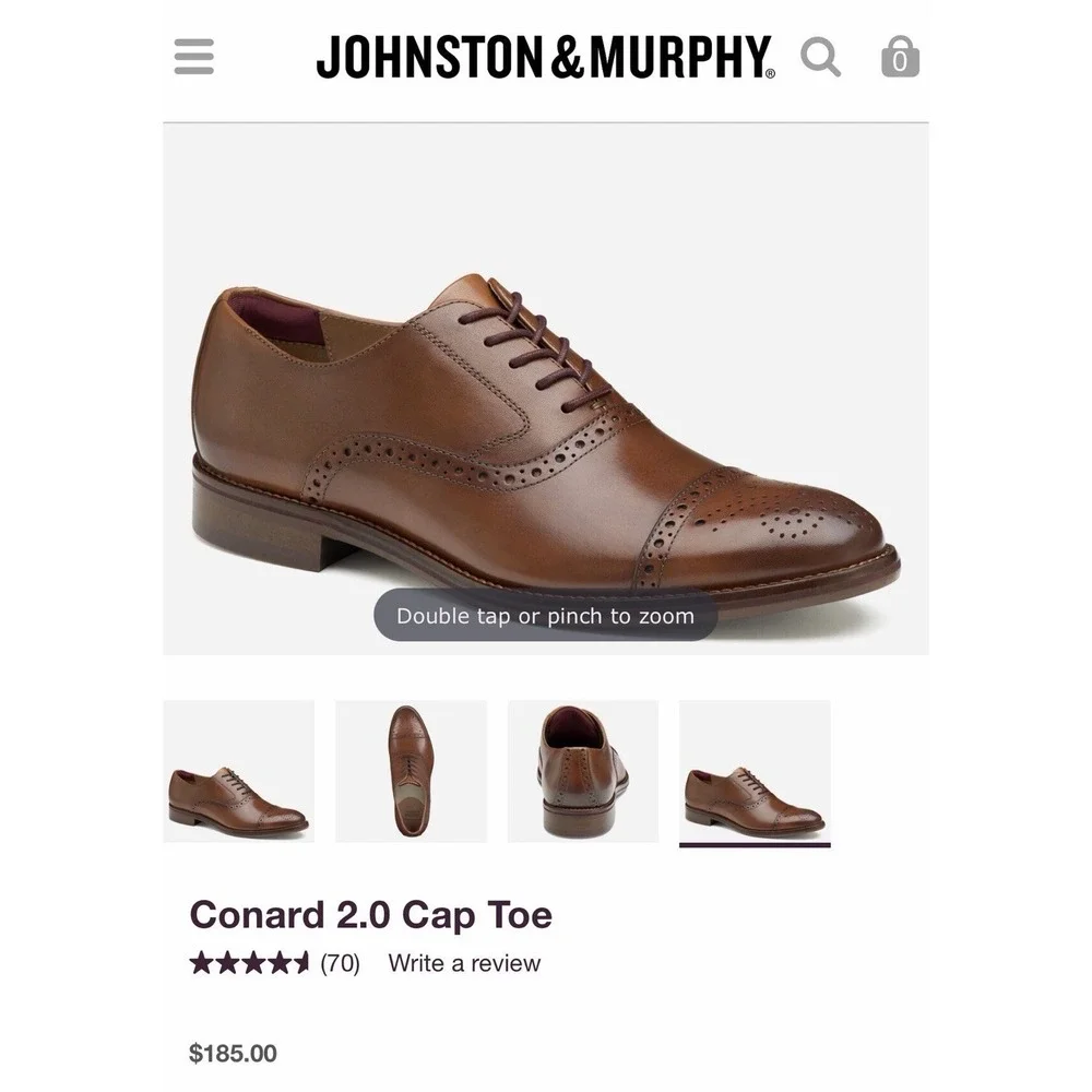 Johnston &‎ Murphy Men's Conard 2.0 Cap Toe Oxford Brown Leather 10.5